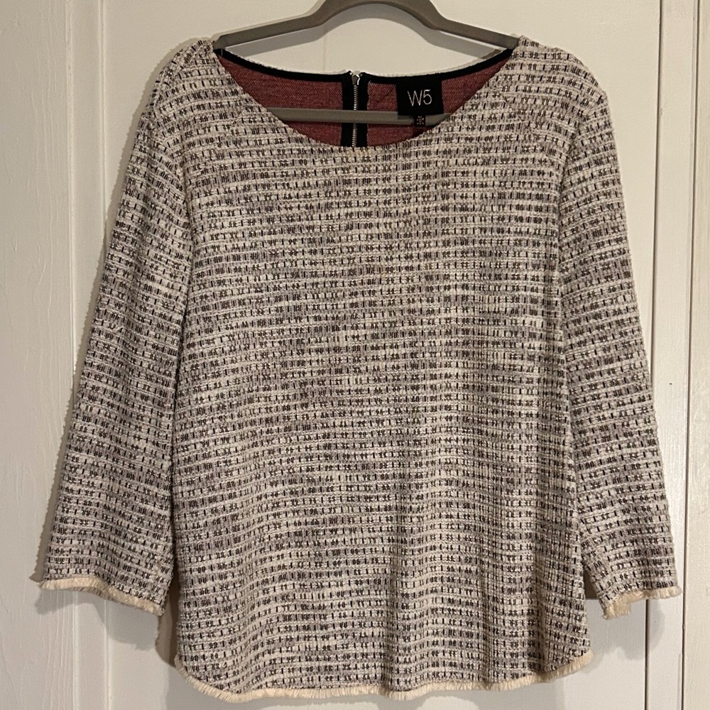 Anthropologie W5 3/4 Sleeve Woven Top w/Tribal‎ Fringe Size XL